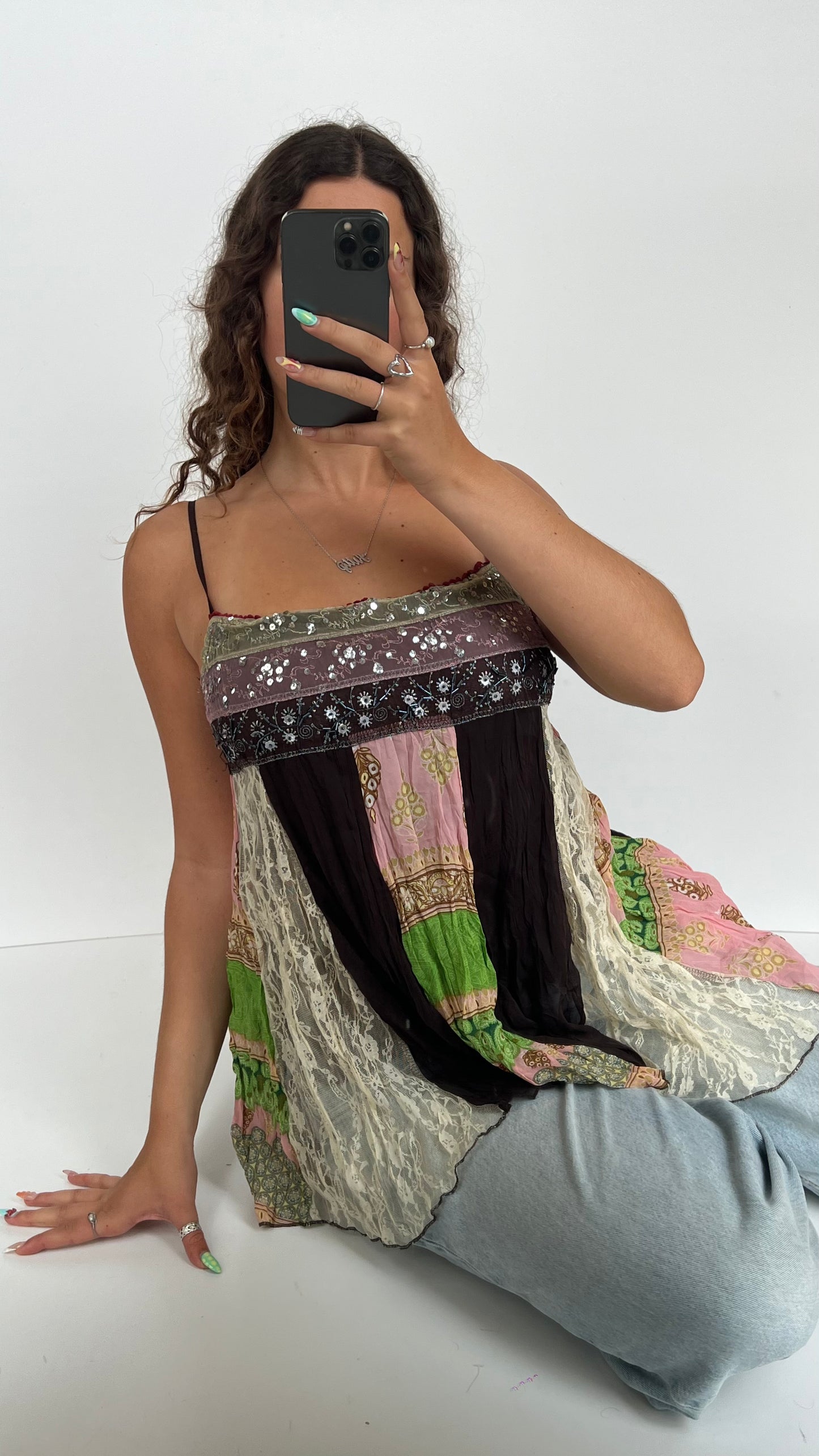 00s pink brown babydoll cami- size M/L