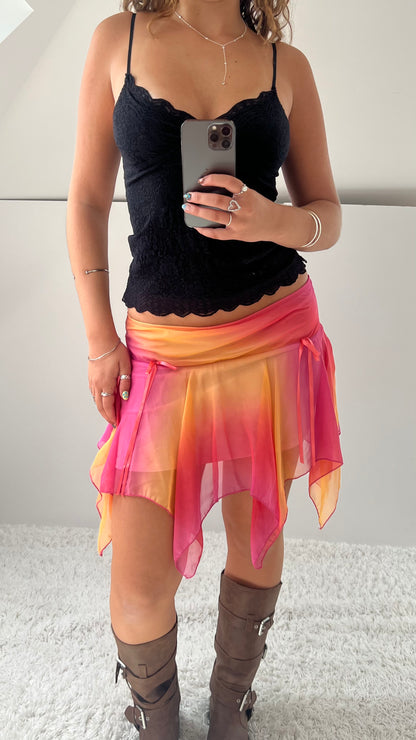 00s pink orange mesh mini skirt- size S