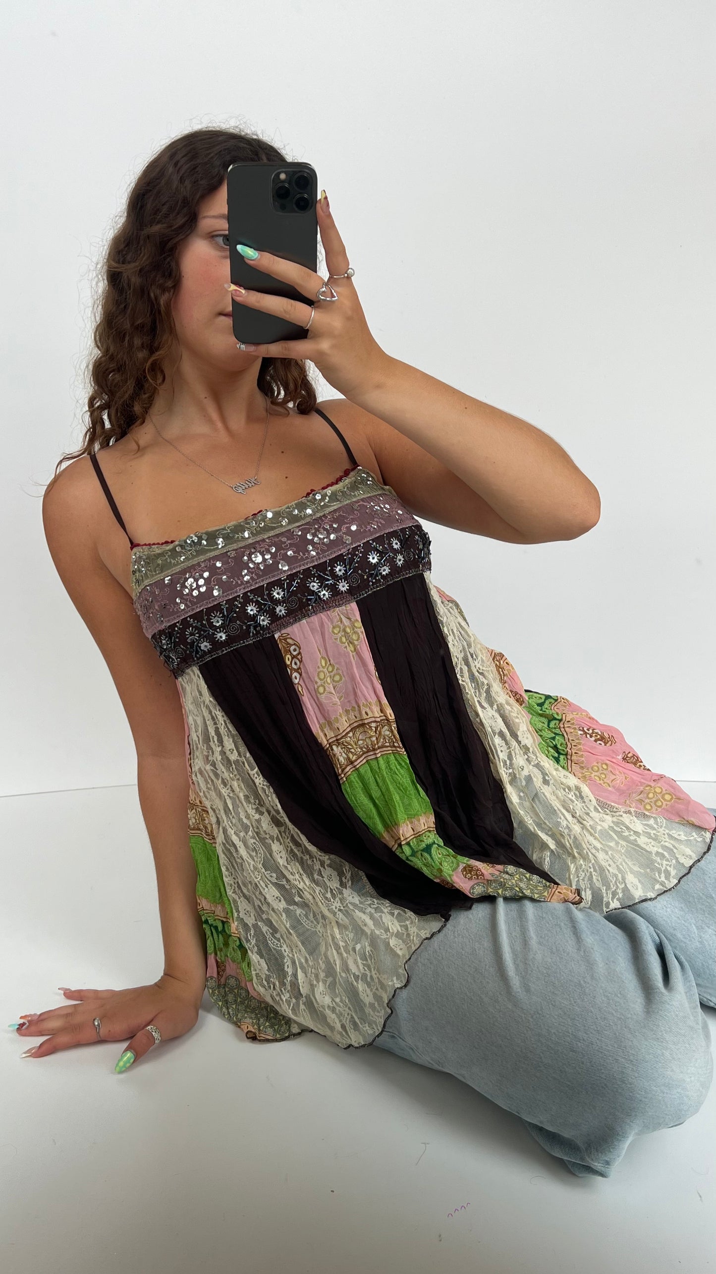 00s pink brown babydoll cami- size M/L