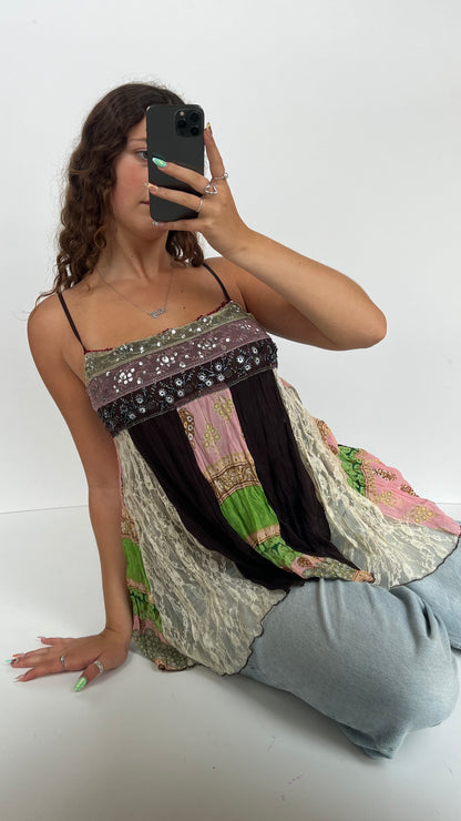 00s pink brown babydoll cami- size M/L