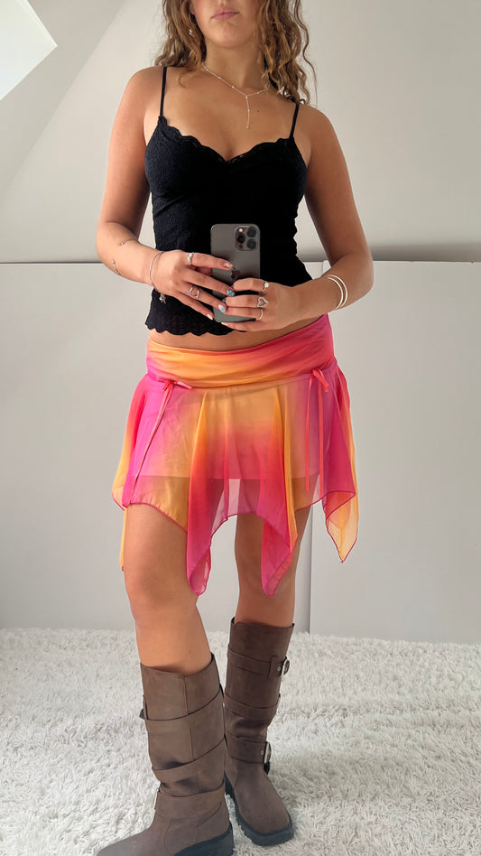00s pink orange mesh mini skirt- size S