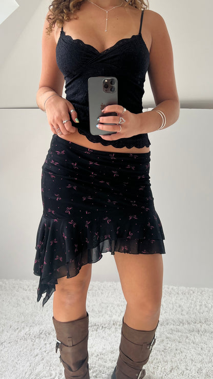 00s black bow mini skirt- size S