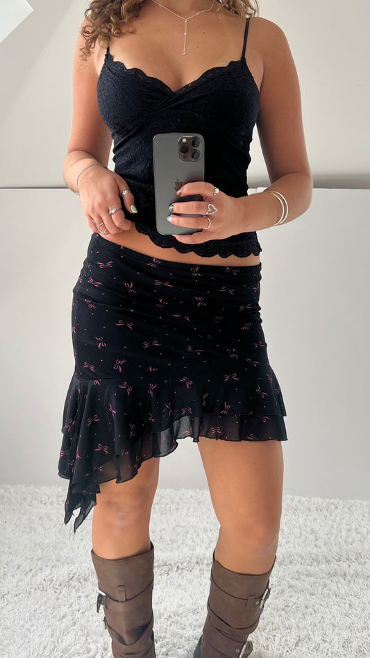 00s black bow mini skirt- size S