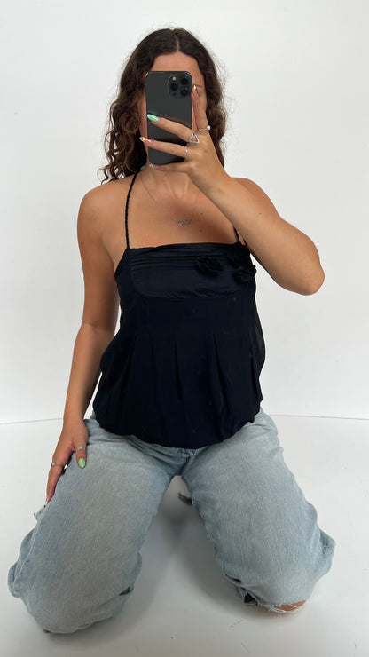 00s black silk babydoll cami- size S