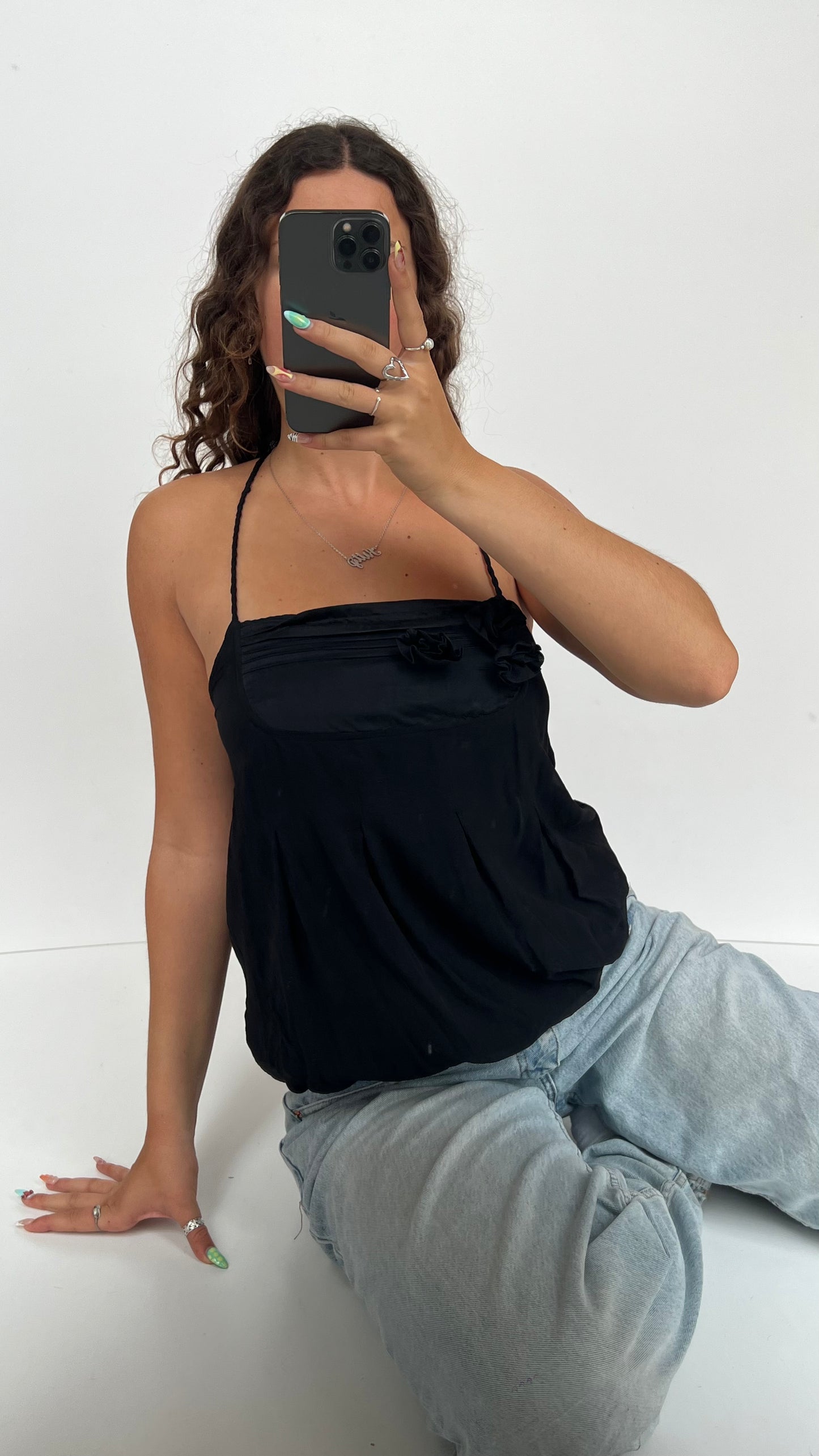 00s black silk babydoll cami- size S