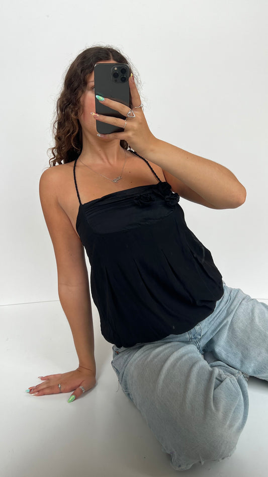 00s black silk babydoll cami- size S