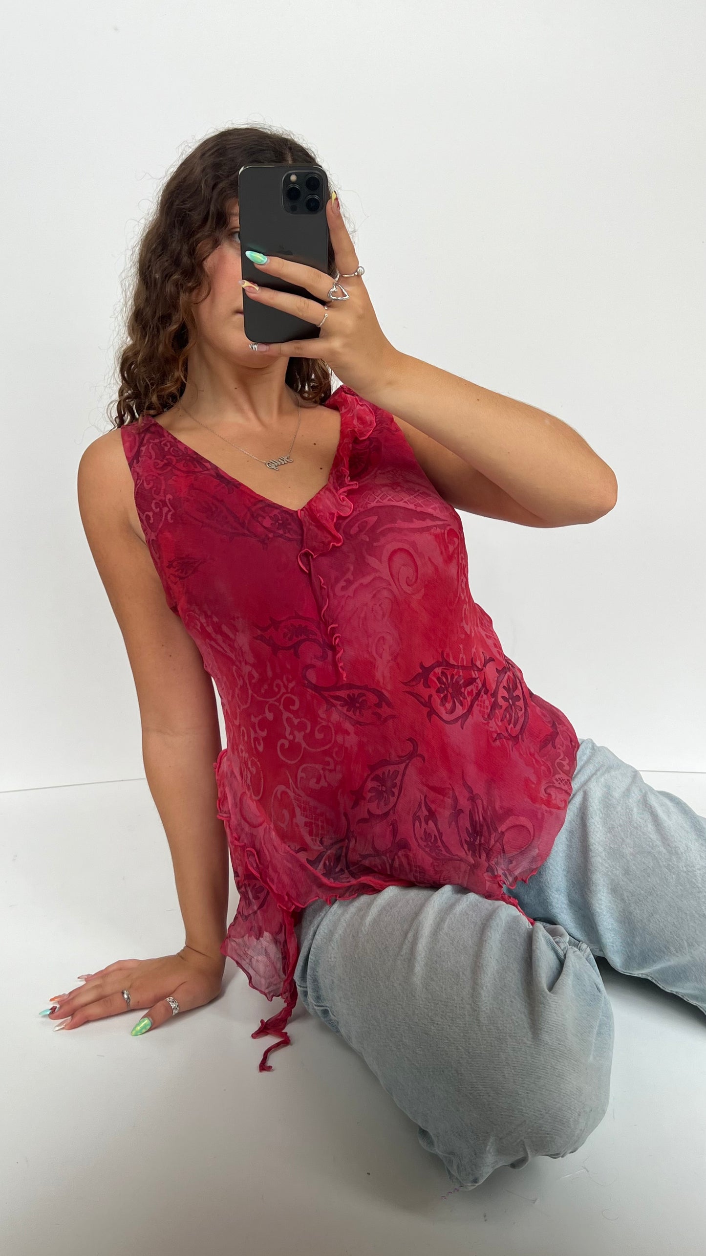 00s pink silk babydoll top- size XL