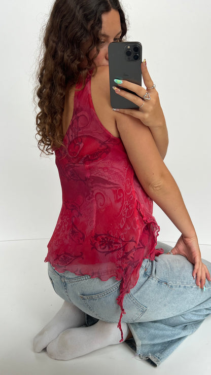 00s pink silk babydoll top- size XL
