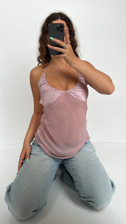 00s pink mesh backless cami- size S