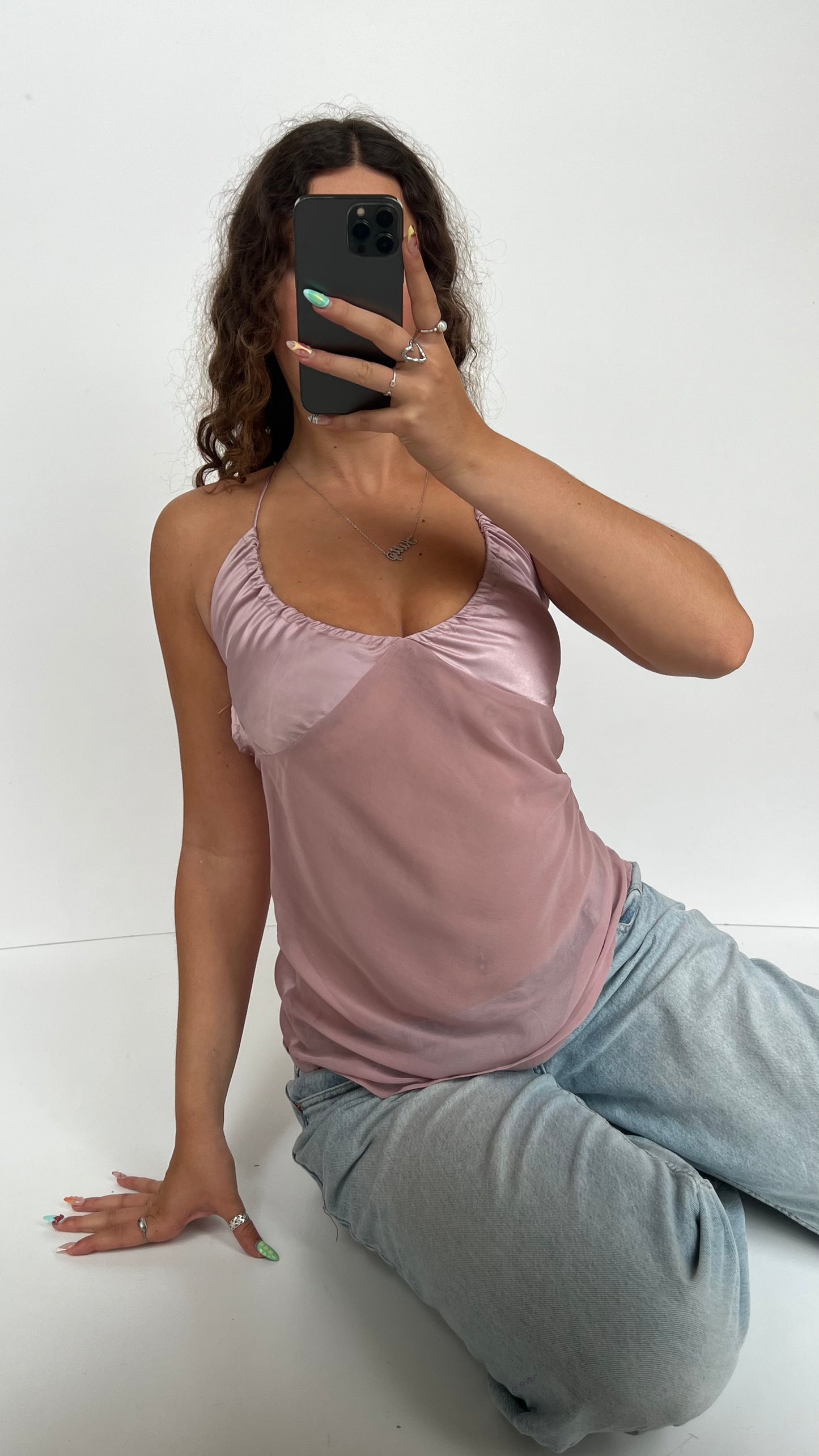 00s pink mesh backless cami- size S