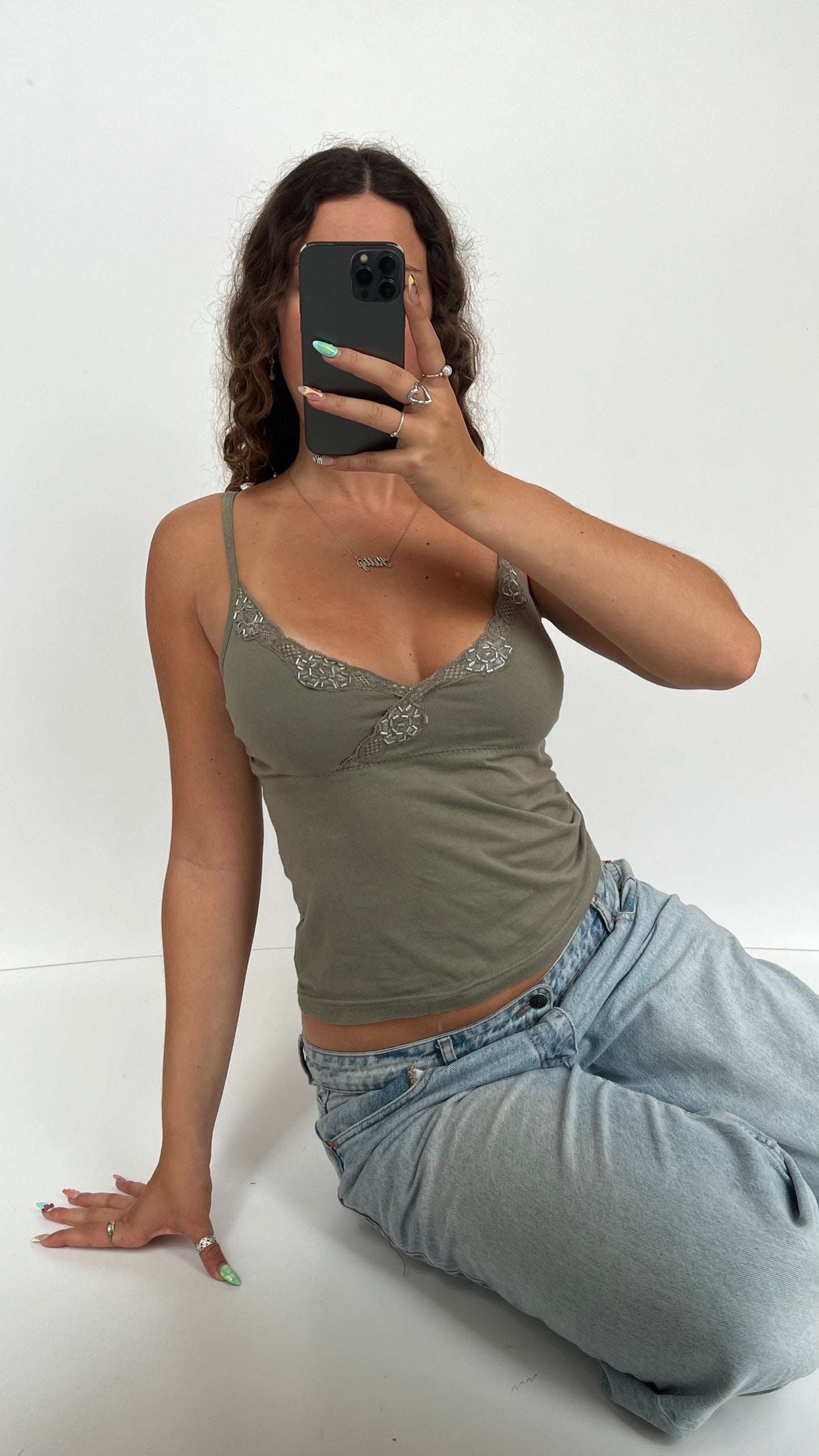 00s khaki sequin cami- size M