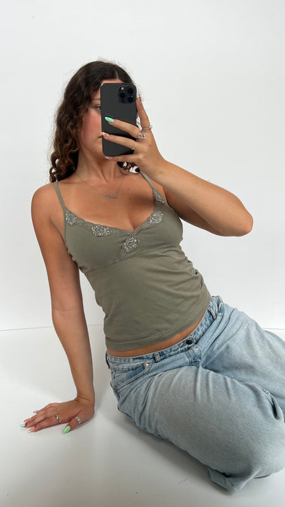00s khaki sequin cami- size M