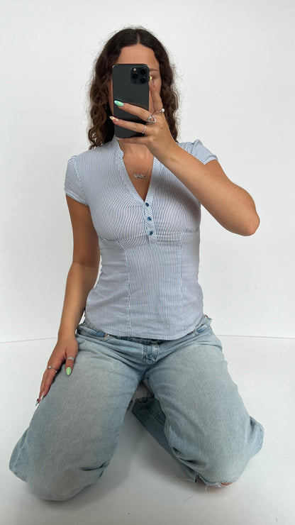 00s blue striped shirt- size S