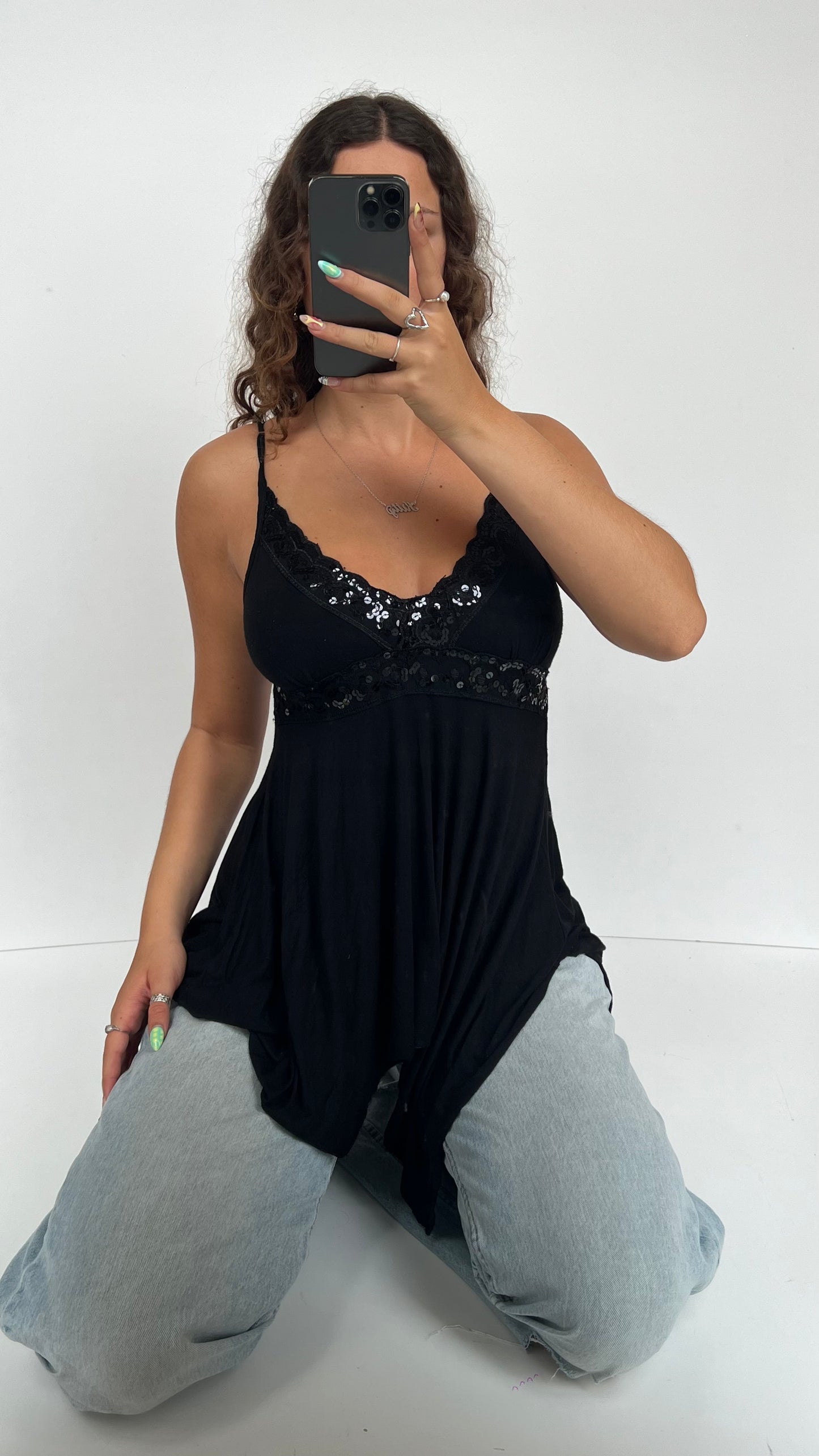 00s black sequin babydoll cami- size M