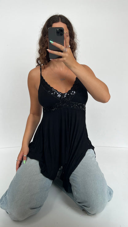00s black sequin babydoll cami- size M