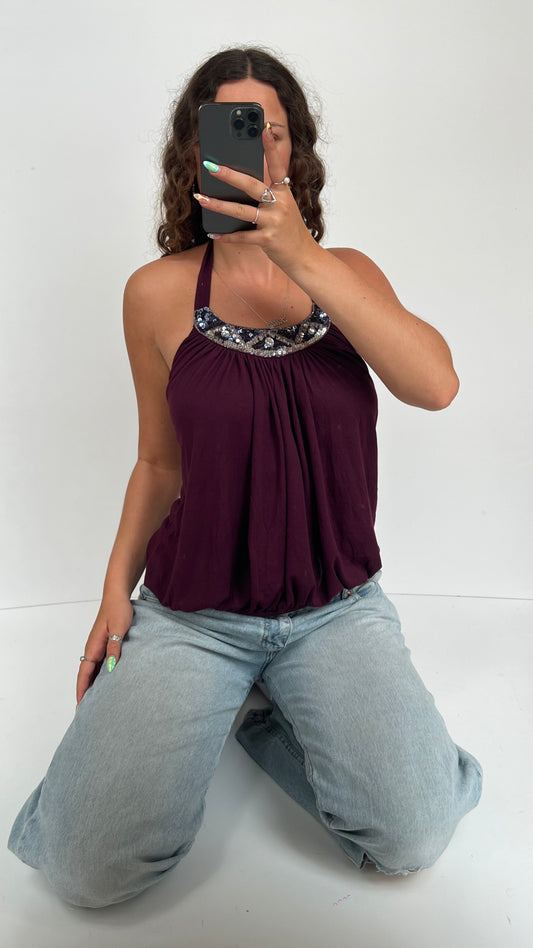 00s burgundy sequin cami- size M