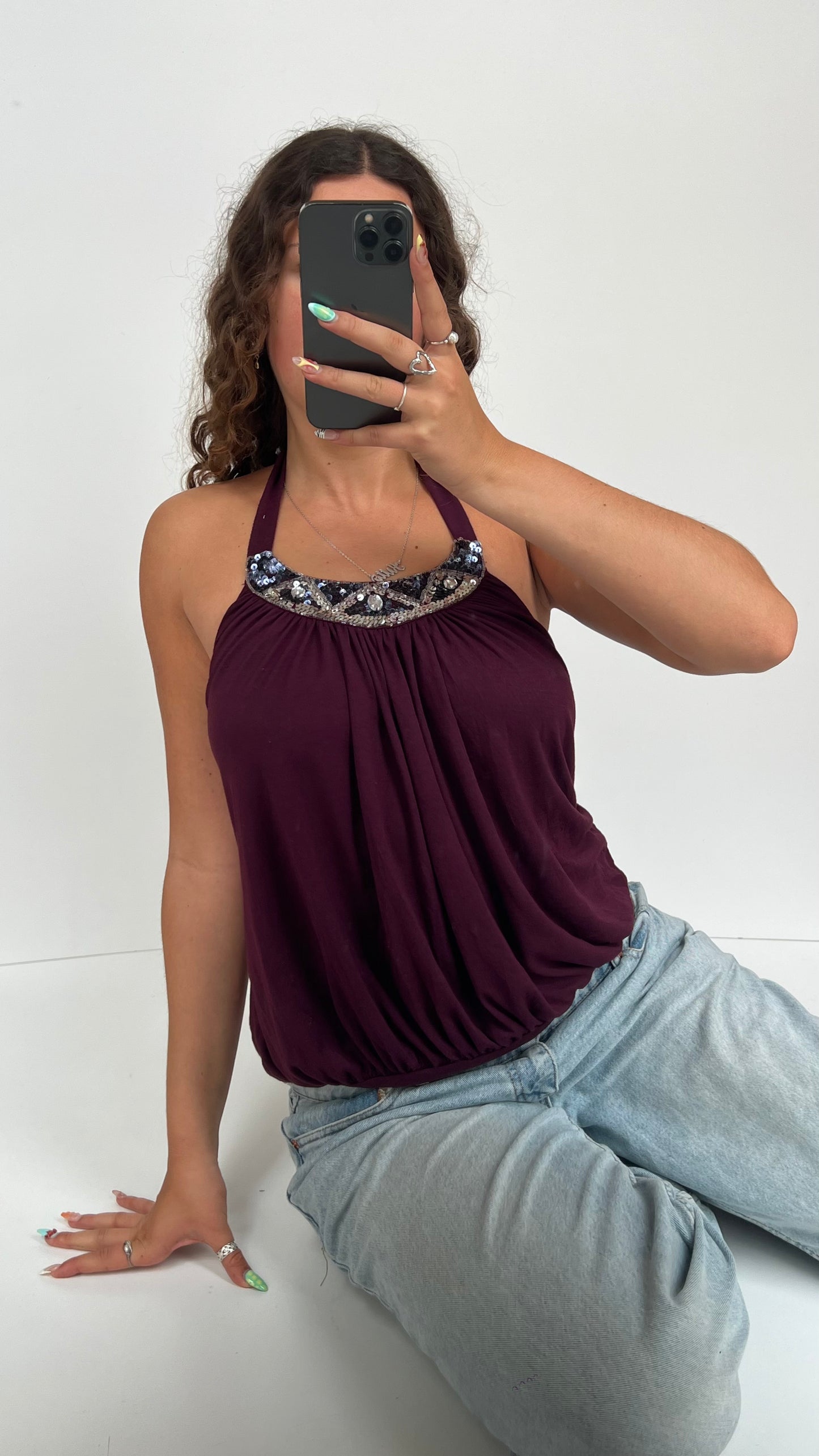 00s burgundy sequin cami- size M