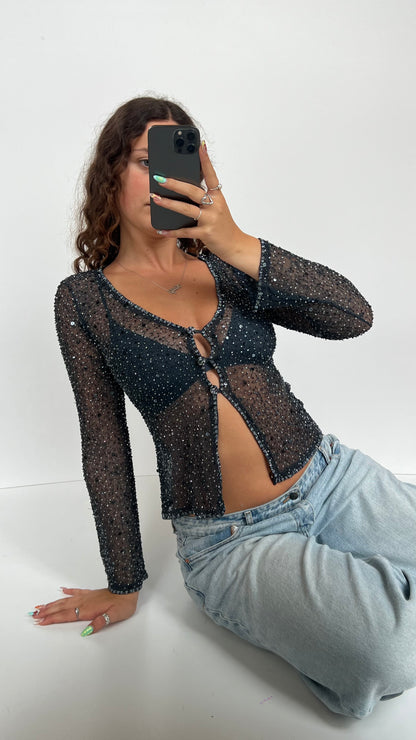 00s black mesh sequin top- size S