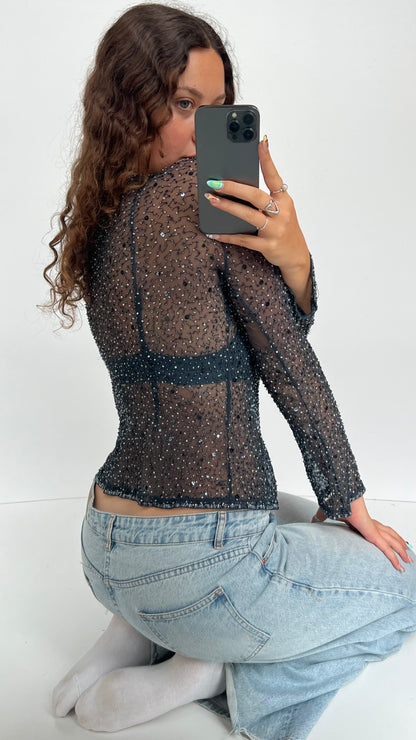 00s black mesh sequin top- size S