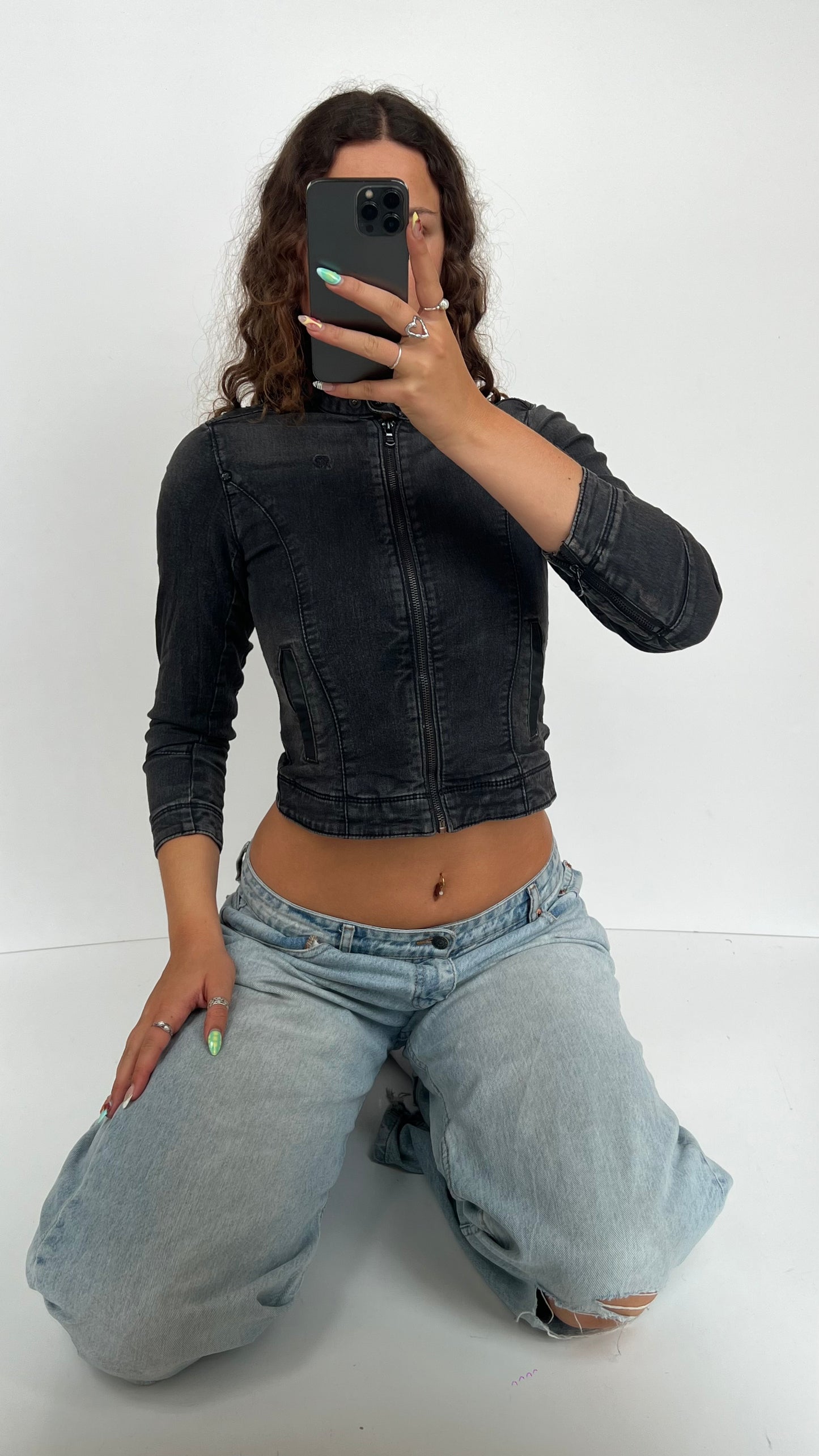 00s black denim jacket- size XS