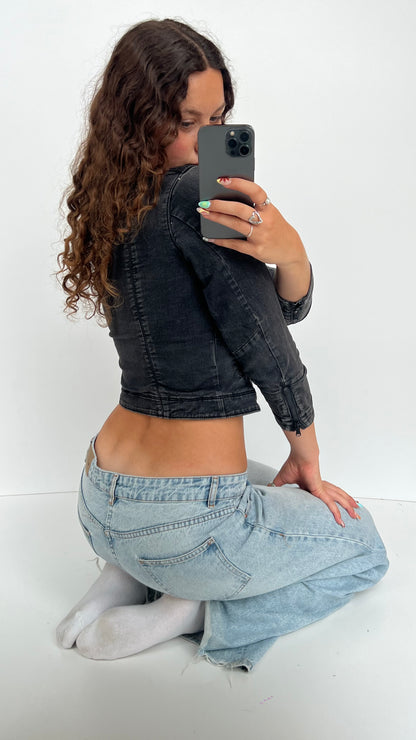 00s black denim jacket- size XS