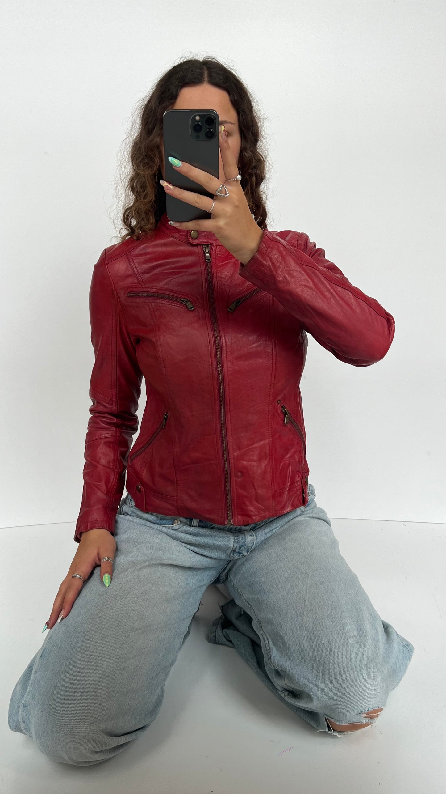 00s red leather jacket- size M