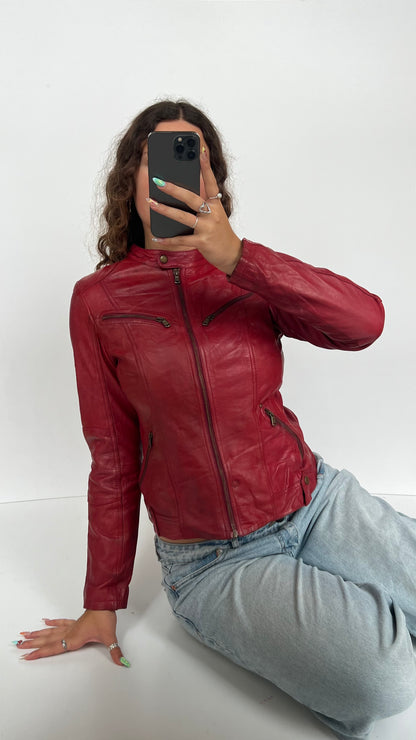 00s red leather jacket- size M