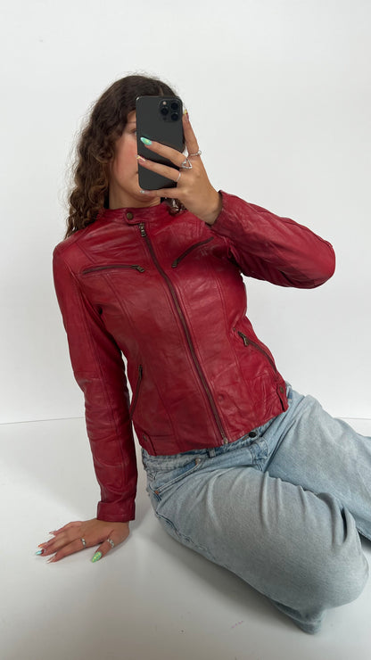 00s red leather jacket- size M