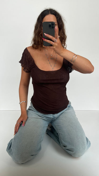 00s brown mesh top- size M