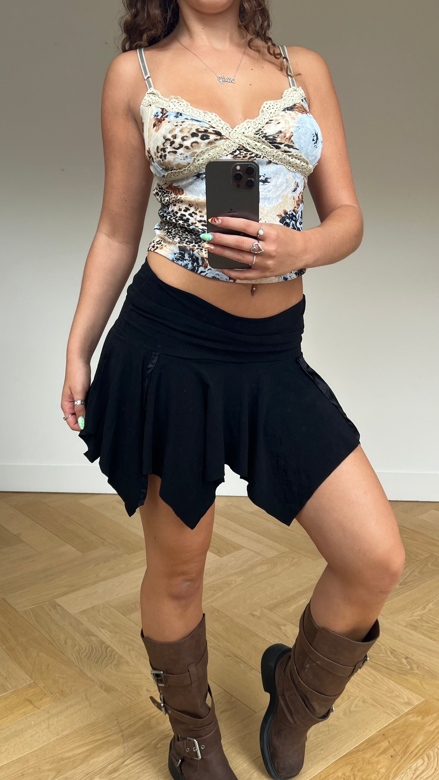 00s black asymmetric skirt- size S