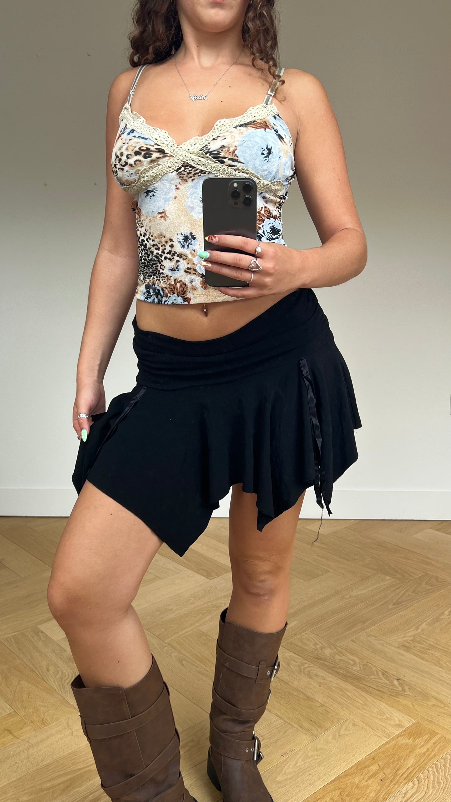 00s black asymmetric skirt- size S