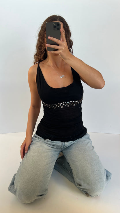 00s black knit beaded cami- size S/M