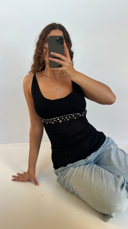 00s black knit beaded cami- size S/M
