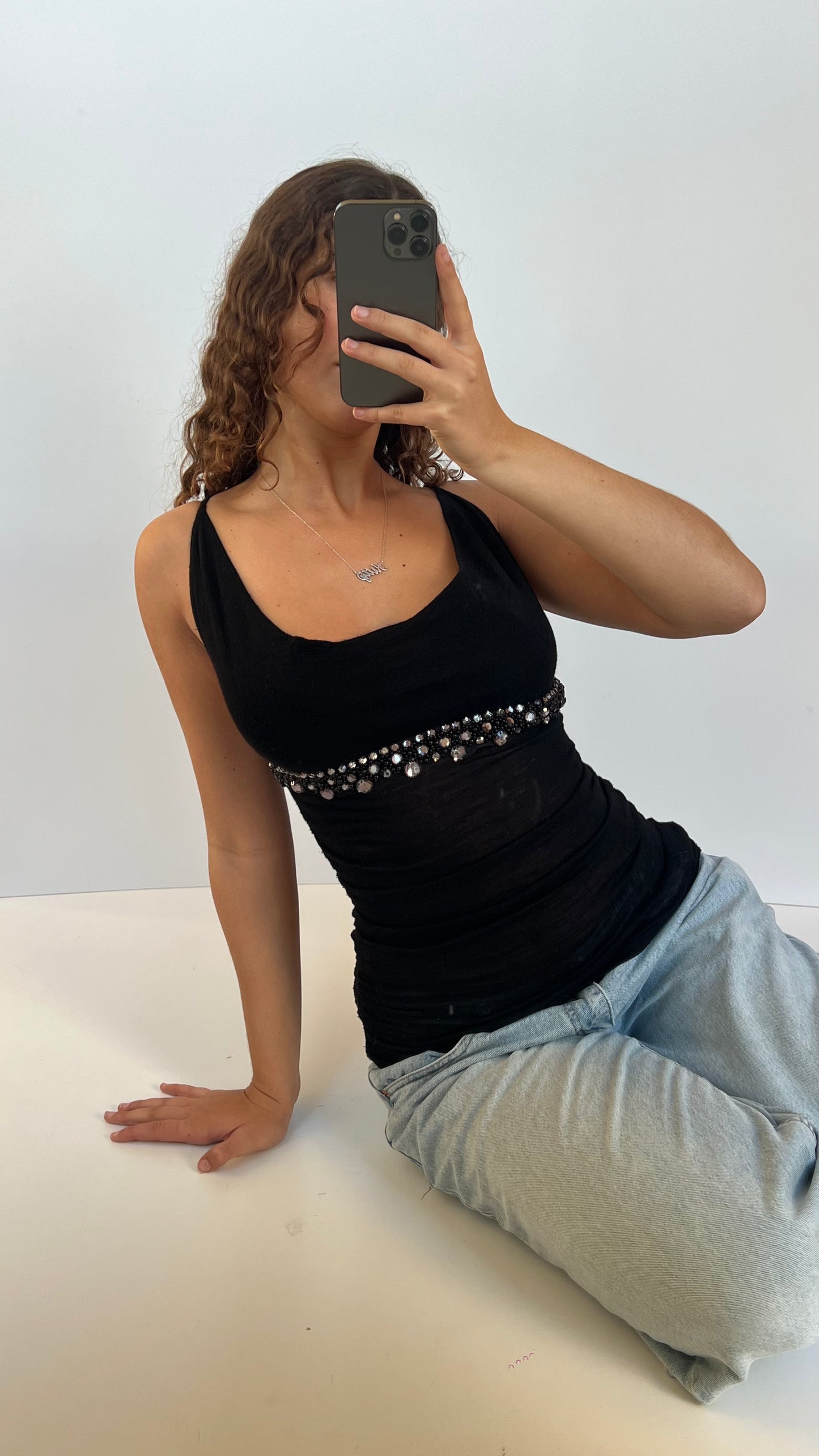 00s black knit beaded cami- size S/M