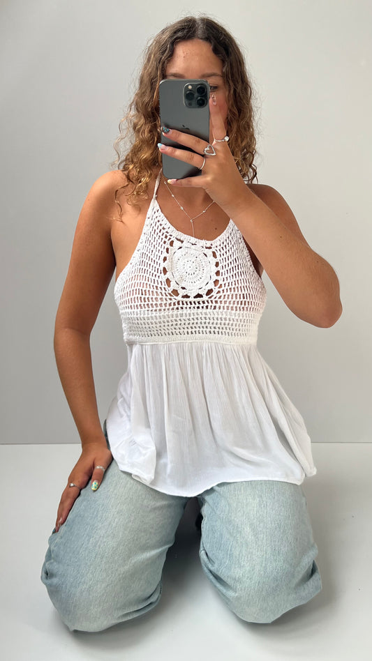 00s white crochet babydoll cami- size L