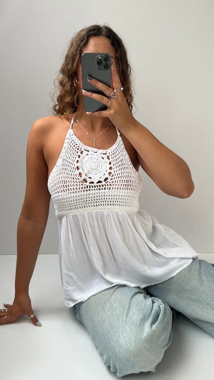 00s white crochet babydoll cami- size L