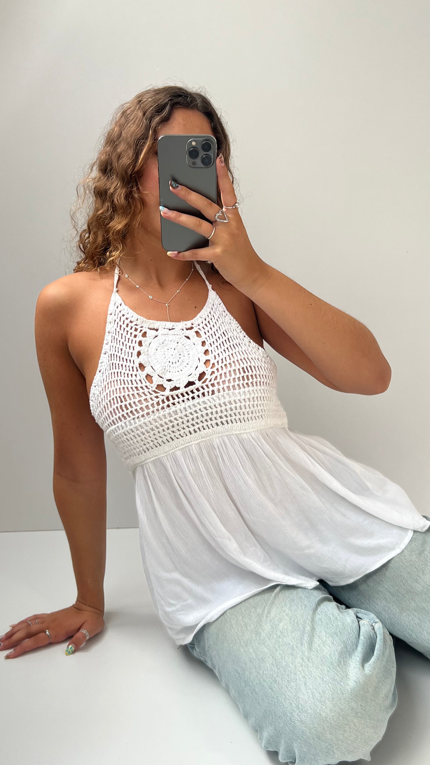 00s white crochet babydoll cami- size L