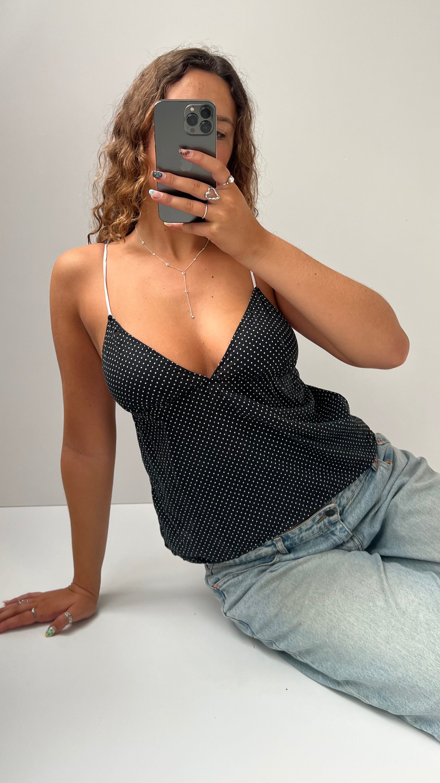 00s Victorias Secret black polka dot cami- size S