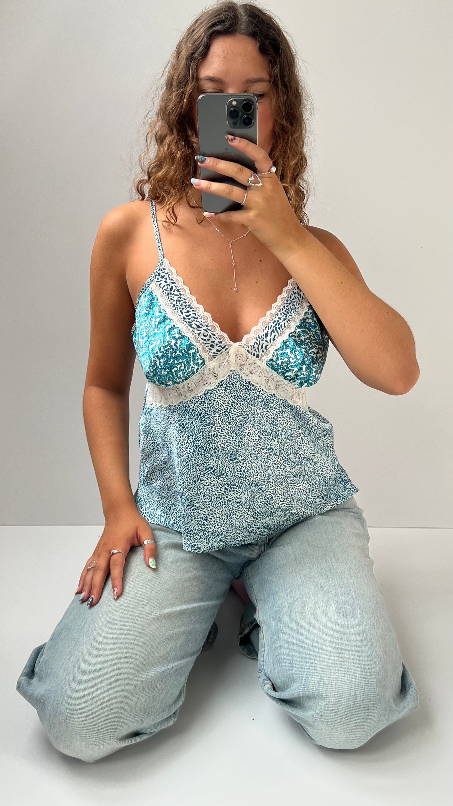 00s blue satin lace cami- size L