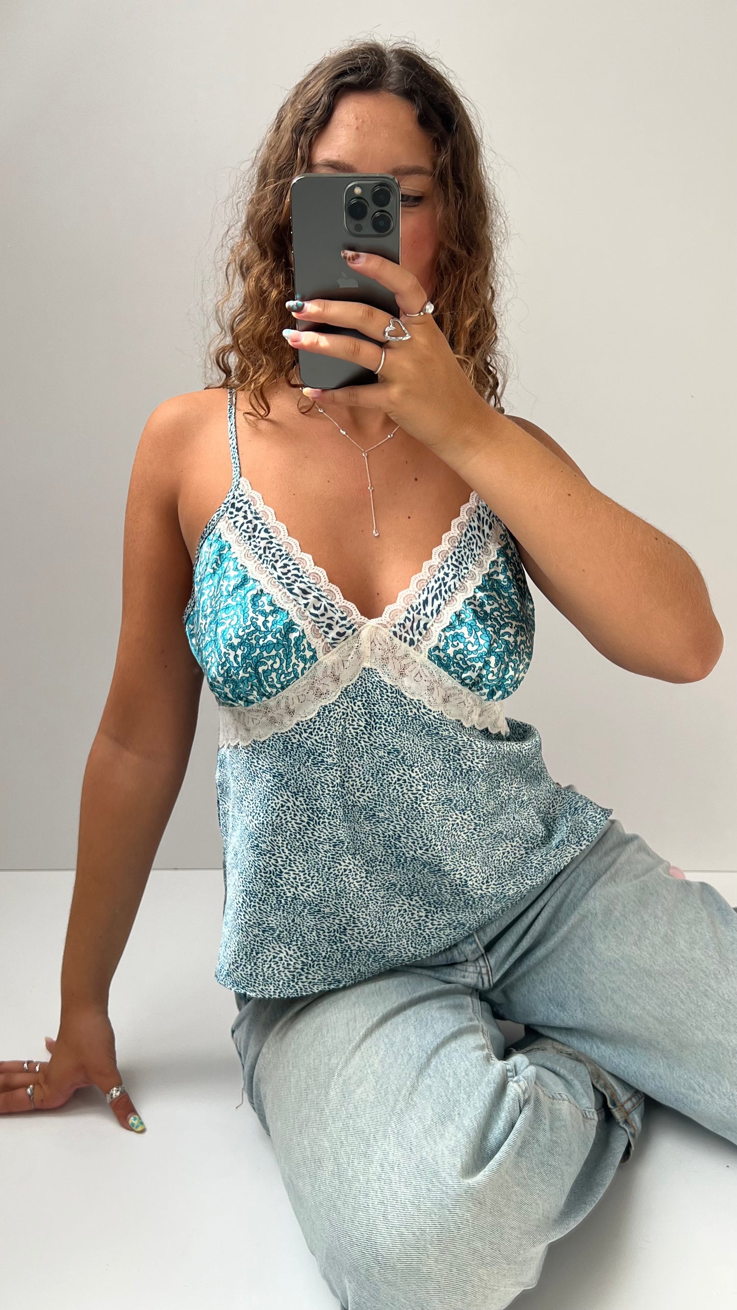 00s blue satin lace cami- size L