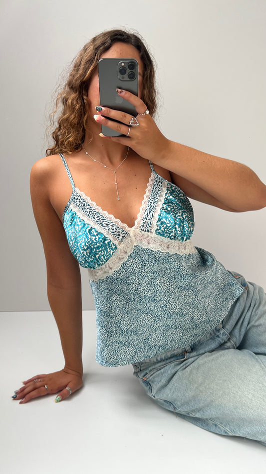 00s blue satin lace cami- size L