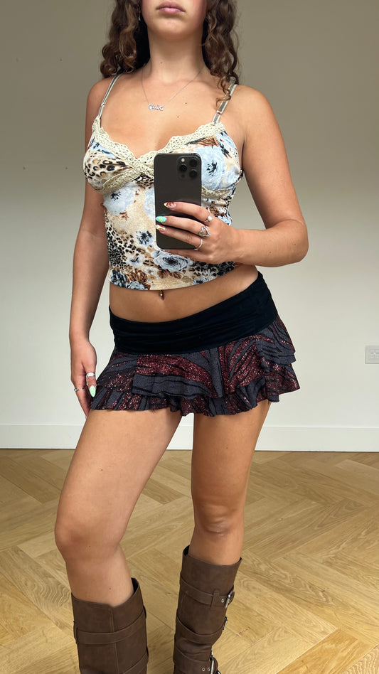 00s red glitter mini skirt- size S