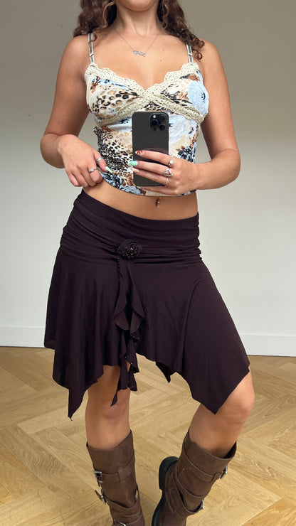 00s brown asymmetric midi skirt- size S