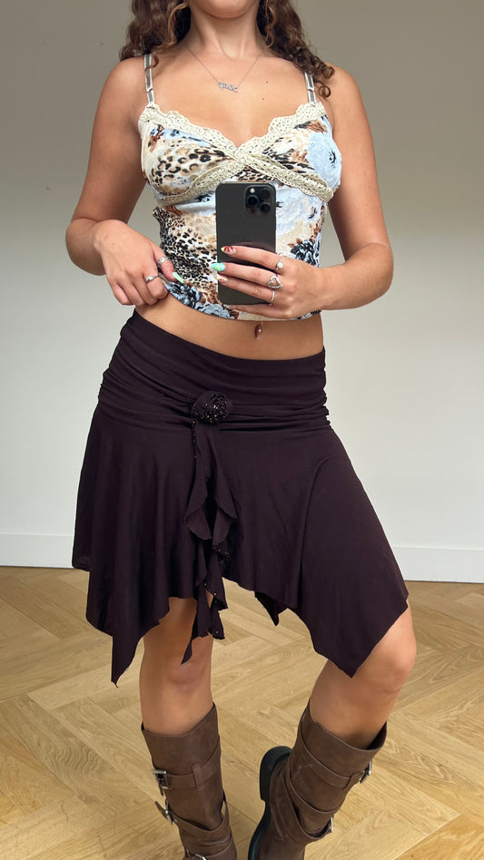 00s brown asymmetric midi skirt- size S
