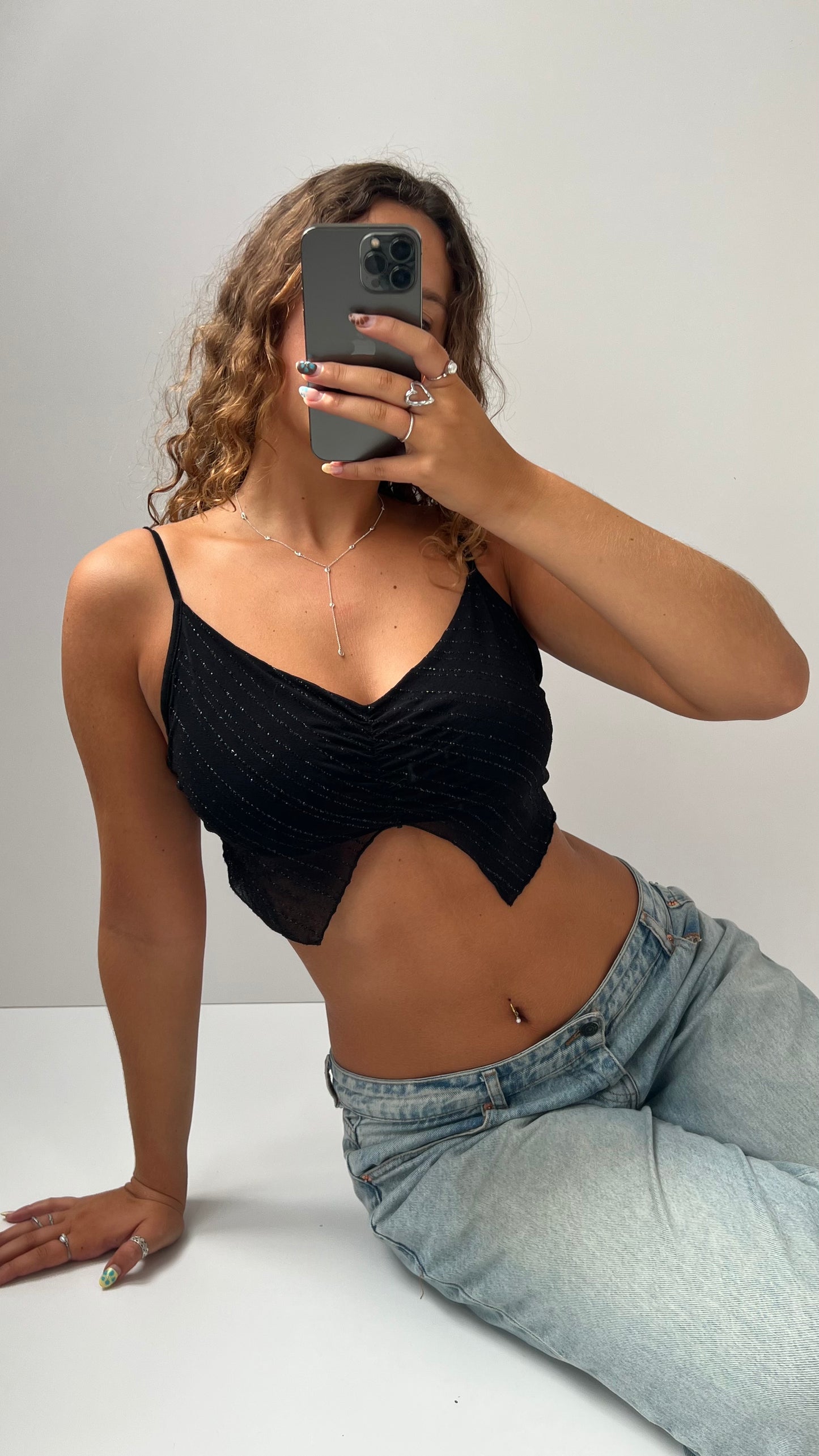 00s black glitter backless cami- size XS