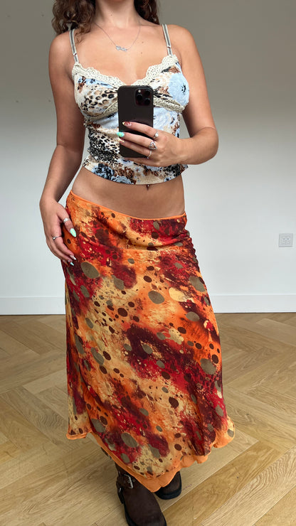 00s orange mesh maxi skirt- size L