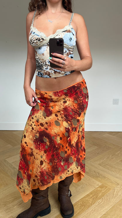 00s orange mesh maxi skirt- size L