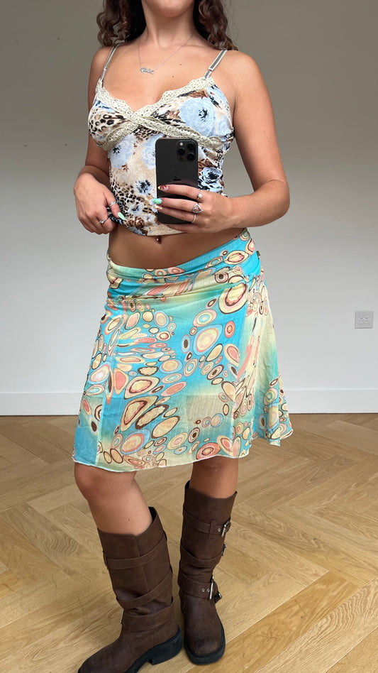 00s blue mesh midi skirt- size S