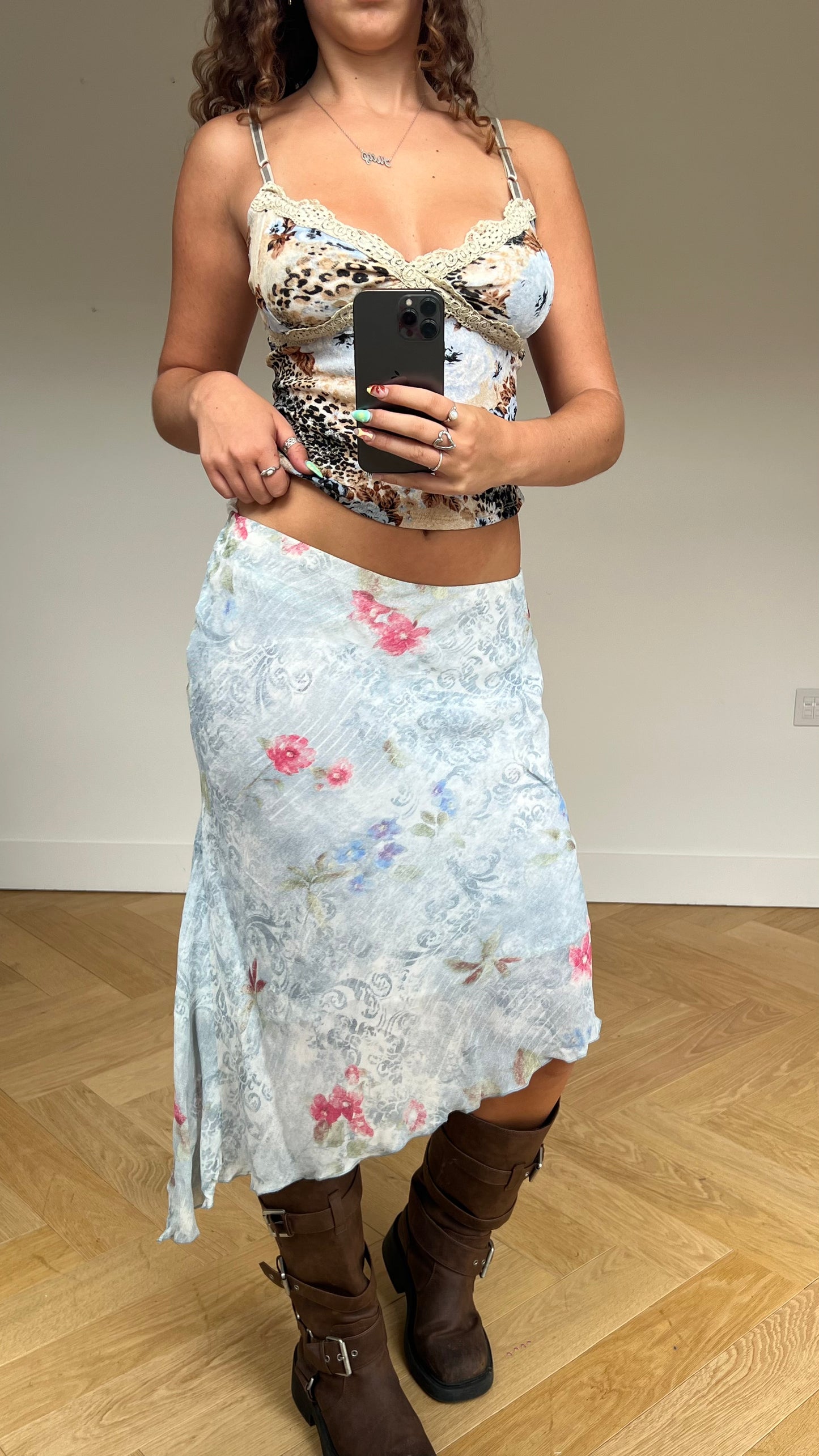 00s blue mesh midi skirt- size M