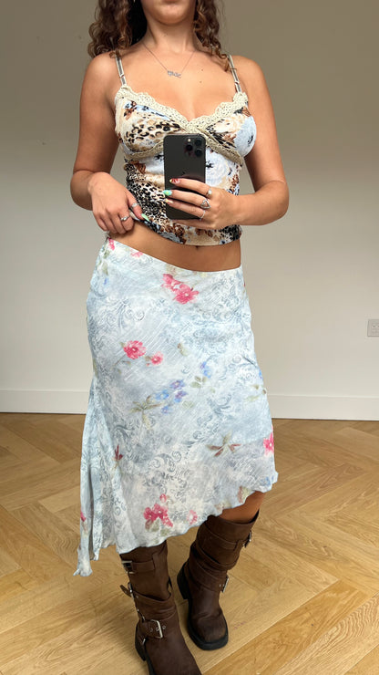00s blue mesh midi skirt- size M